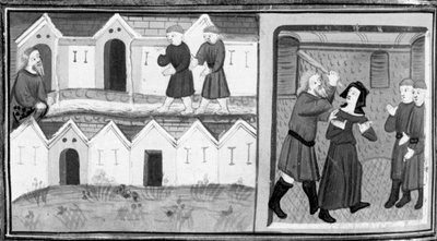 Decameron, Calandrino en zijn vrienden zoeken de helikopter in de Mugnon; Calandrino slaat zijn vrouw. Achtste dag, kort verhaal 1 door Giovanni Boccaccio