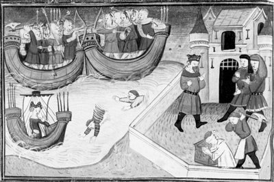 Decameron, Gerbino gaat aan boord van het schip van de dochter van de koning van Tunis; Gerbino wordt onthoofd. Vierde dag, kort verhaal 4 door Giovanni Boccaccio