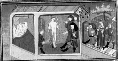 Decameron, Gianni di Procida en Restituta worden ontdekt door koning Frederik; Gianni di Procida wordt veroordeeld tot de brandstapel. Dag 5, kort verhaal 6 door Giovanni Boccaccio