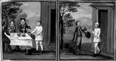 Decameron, De bakker Cisti biedt wijn aan Geri Spina en haar gasten; een van Geri