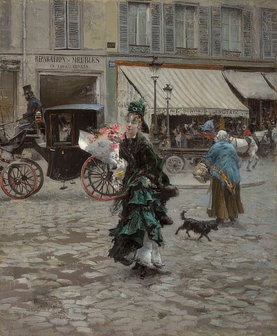 Bij het oversteken van de straat door Giovanni Boldini