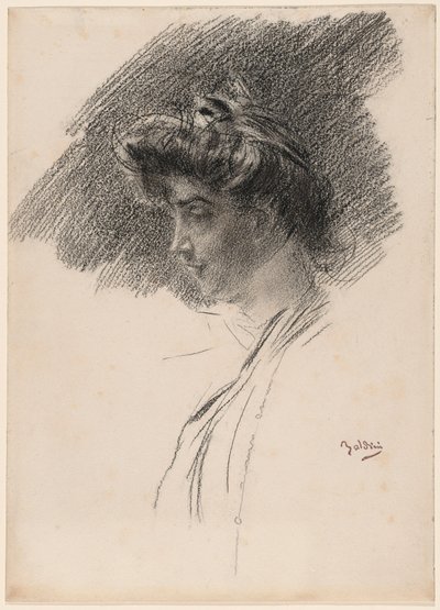 Buste van een jonge vrouw in profiel door Giovanni Boldini