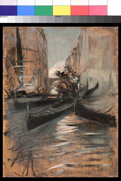 Kanaal in Venetië met gondels door Giovanni Boldini
