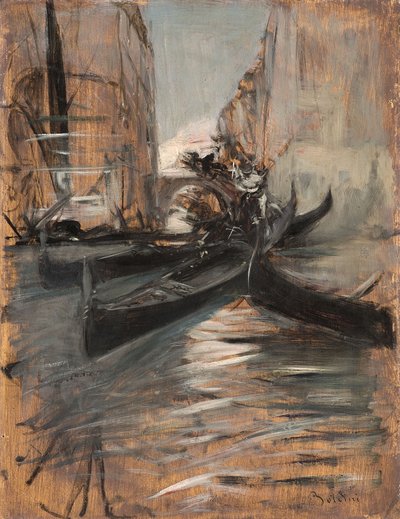 Kanaal met gondels, Venetië, Italië door Giovanni Boldini