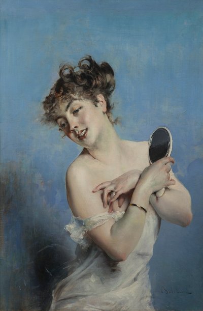 Giovane donna in déshabillé La toilette door Giovanni Boldini