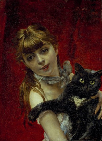 Meisje met zwarte kat, ca. 1885 door Giovanni Boldini