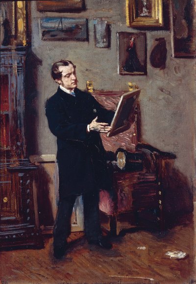 Italië, Florence, Jonge Man die een Schilderij Bekijkt door Giovanni Boldini