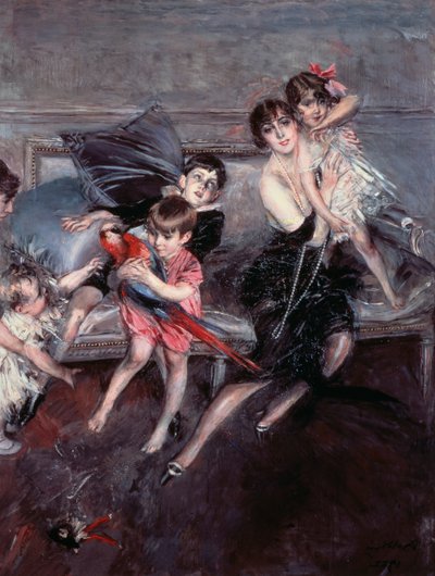 Mevrouw Edwards met vier kinderen en kindermeisje door Giovanni Boldini