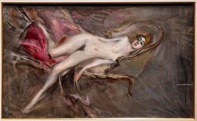 Naakte vrouw op roze kussens door Giovanni Boldini