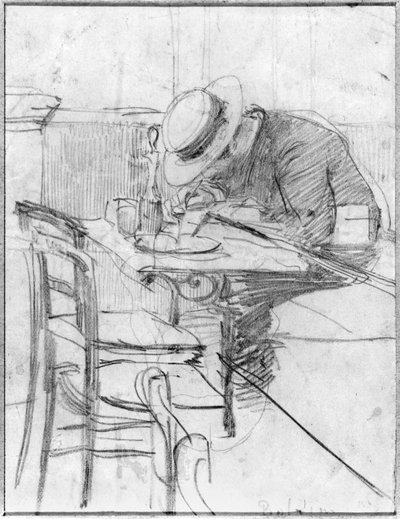 Paul Cesar Helleu aan een tafel in een café door Giovanni Boldini