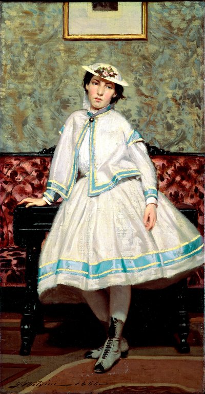 Portret van Alade Banti in het wit door Giovanni Boldini