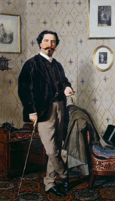 Portret van Cristiano Banti met zijn wandelstok door Giovanni Boldini
