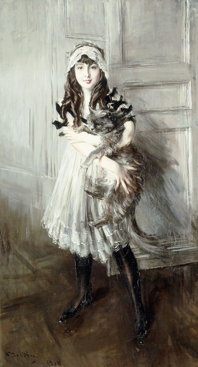 Portret van Josefina Errazuriz met een kat, 1910 door Giovanni Boldini