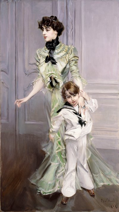 Portret van Madame Hugo en haar zoon, 1924 door Giovanni Boldini