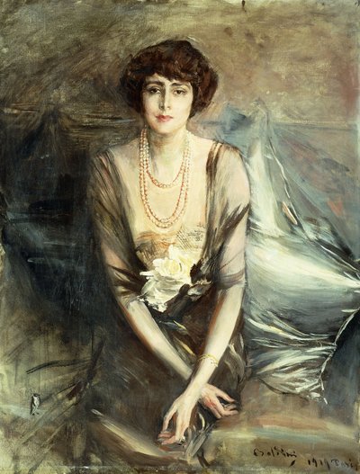 Portret van mevrouw George McFadden zittend, driekwart lengte door Giovanni Boldini