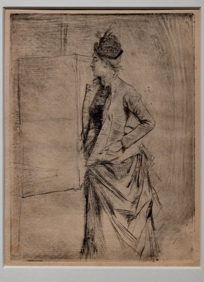 Portret van een Staande Jonge Vrouw in Profiel (Het Bezoek) door Giovanni Boldini