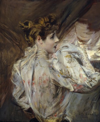 Portret van een Jonge Vrouw in Profiel Eleonora Duse door Giovanni Boldini