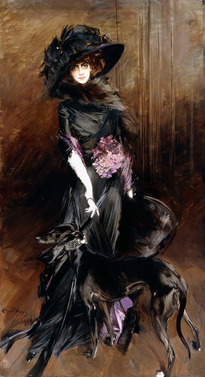 Portret van de markiezin Luisa Casati, met een windhond door Giovanni Boldini