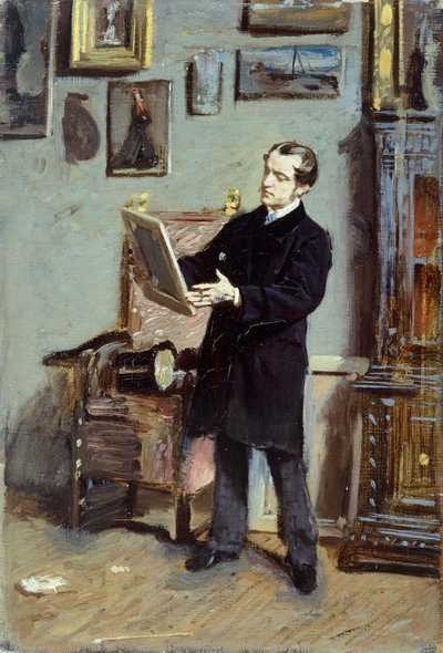 Zelfportret van Giovanni Boldini kijkend naar een schilderij (ca. 1865) door Giovanni Boldini