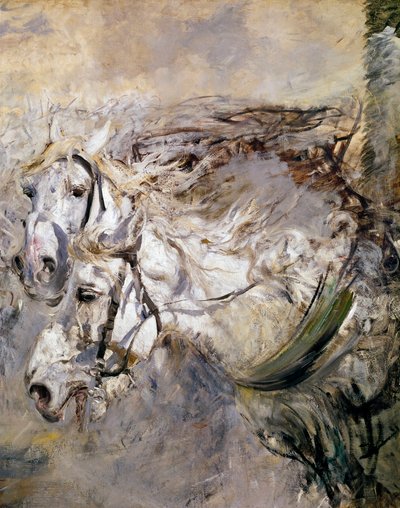 Twee witte paarden door Giovanni Boldini