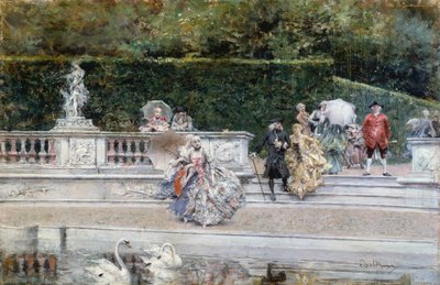 Uitzicht op de tuin van Versailles met mensen gekleed in achttiende-eeuwse kleding, door Giovanni Boldini door Giovanni Boldini