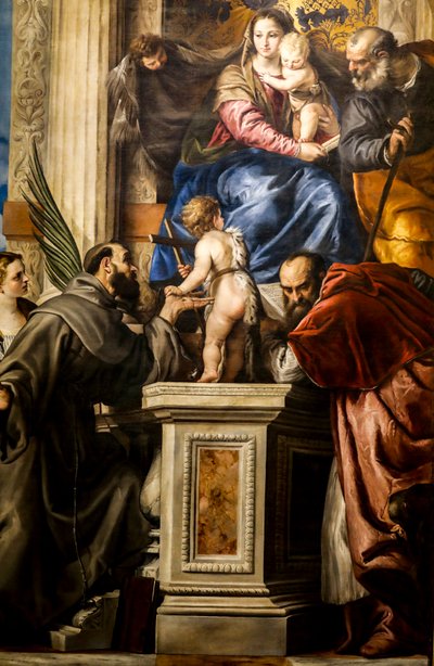 Madonna en kind met heiligen door Giovanni Bonatti