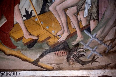 Afdaling naar de hel, ca. 1492 (fresco) (detail) door Giovanni Canavesio