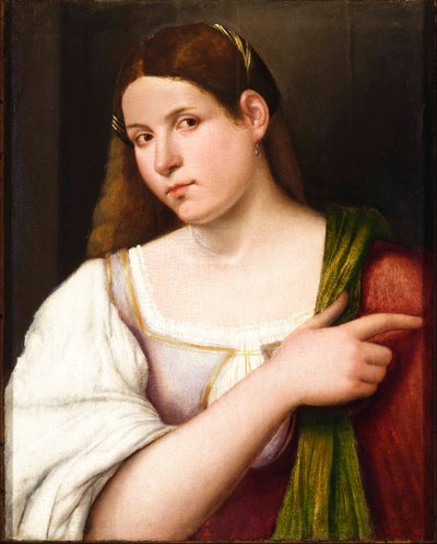 Portret van een jonge vrouw door Giovanni de Busi Cariani