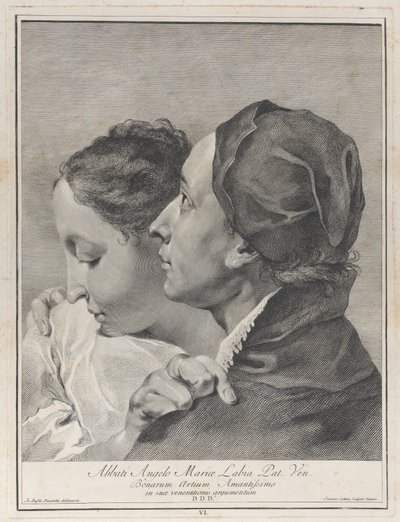 Een jonge man omhelst een meisje, 1743 door Giovanni Cattini