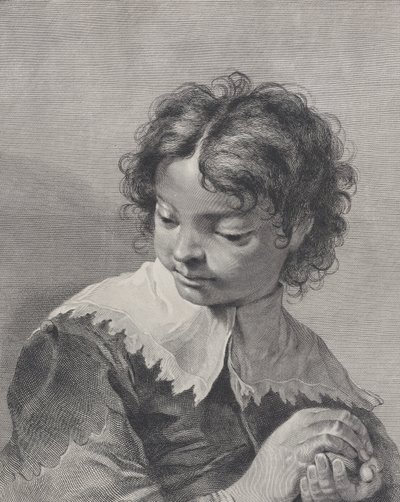 Jongen met een kanten kraag die een stuk fruit in zijn handen houdt door Giovanni Cattini