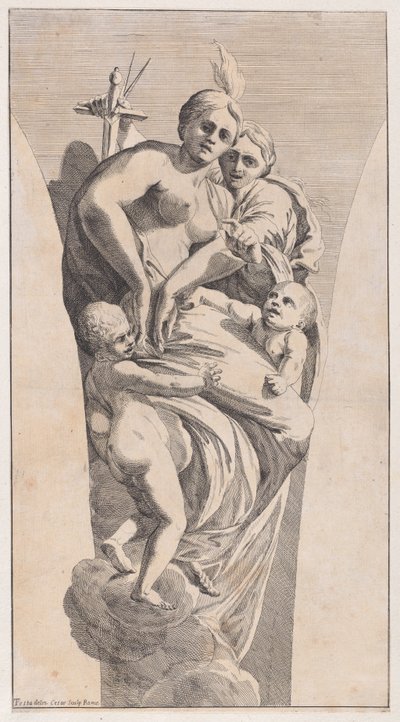 Studie voor een Pendentief die Gerechtigheid en Liefdadigheid Afbeeldt, 1630-50 door Giovanni Cesare Testa