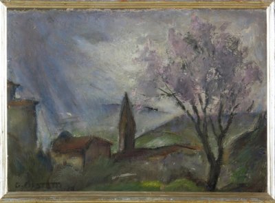 Dorp met bomen door Giovanni Costetti