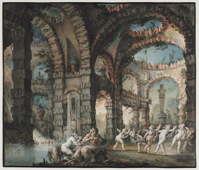 Familie van saters met dansende cherubijnen, ca. 1775-76 door Giovanni David