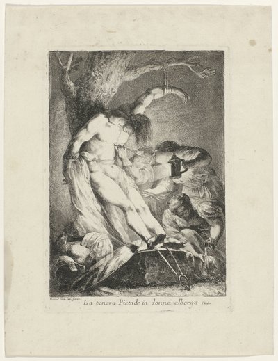Heilige Sebastiaan verzorgd door de heilige Irene door Giovanni David