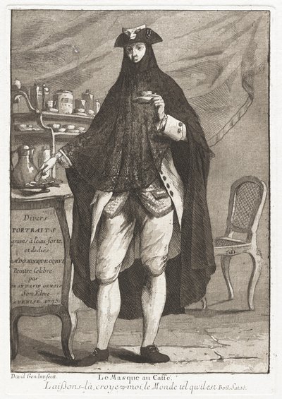 De gemaskerde man die koffie drinkt door Giovanni David
