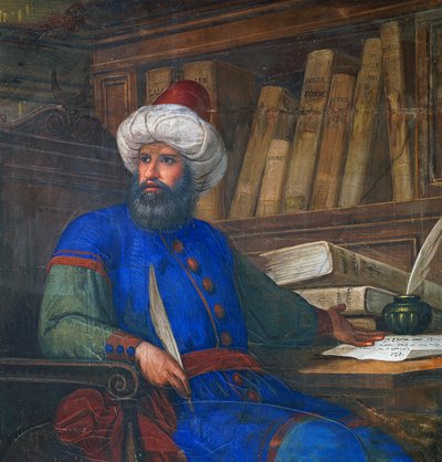 Portret van Andrea Alpago, arts en filosoof, fresco door Giovanni De Min, Stadhuis, Belluno, Veneto, Italië door Giovanni De Min