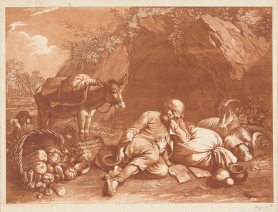Een oude man leunend op een zak door Giovanni De Pian after Francesco Londonio