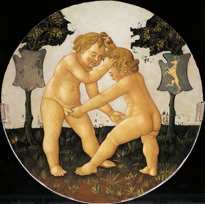 Putti die spelen, (detail) door Giovanni Di Ser Giovanni Lo Scheggia Guidi