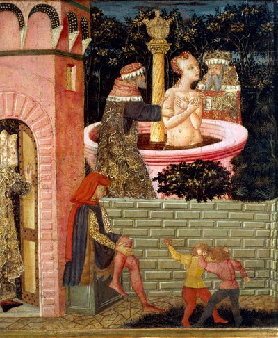 Verhalen van Susanne, circa 1450, voorpaneel van beschilderde kist, door Giovanni di Ser Giovanni, bekend als Lo Scheggia (1406-1486), tempera op hout (detail) door Giovanni Di Ser Giovanni Lo Scheggia Guidi