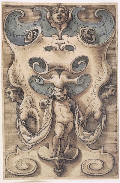 Cartouche met een putto door Giovanni Domenico Capellino