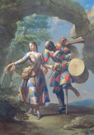 Een Harlekijn Terugkerend van de Oorlog door Giovanni Domenico Ferretti
