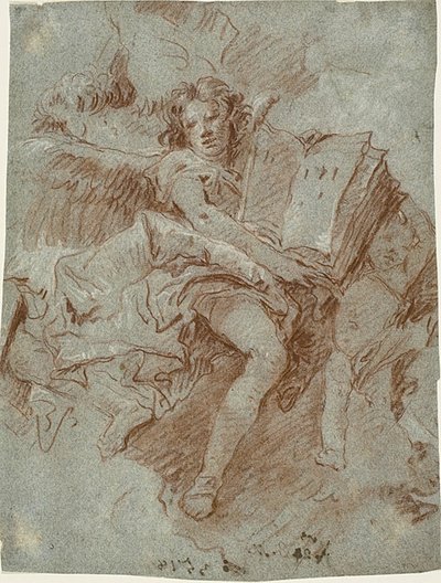 Een Engel met een Boek door Giovanni Domenico Tiepolo