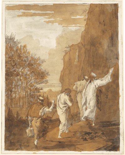 Christus Leidt Petrus, Jakobus en Johannes naar de Hoge Berg voor de Transfiguratie door Giovanni Domenico Tiepolo