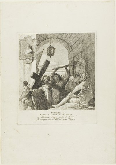 Christus ontvangt het kruis, plaat twee uit Kruiswegstaties door Giovanni Domenico Tiepolo