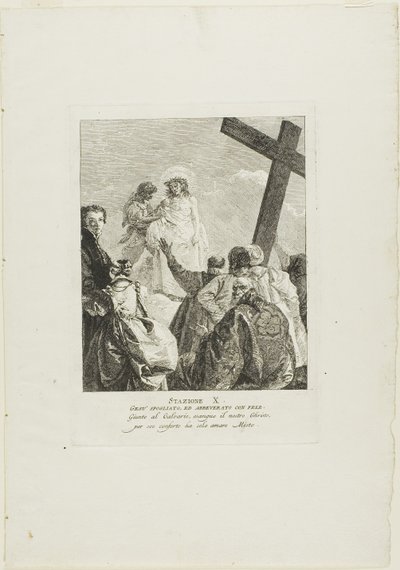 Christus wordt van zijn kleren ontdaan, plaat tien uit Kruiswegstaties door Giovanni Domenico Tiepolo