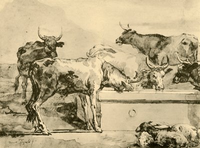 Koeien aan het water, midden-late 18e eeuw, 1928 door Giovanni Domenico Tiepolo