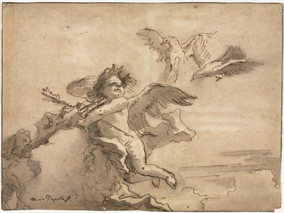 Geblinddoekte Cupido en twee duiven door Giovanni Domenico Tiepolo