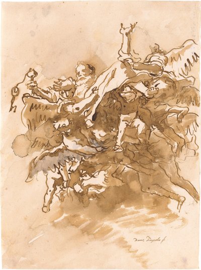 De heilige Petrus wordt door engelen naar de hemel gedragen door Giovanni Domenico Tiepolo