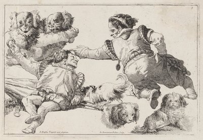 Dwergen en honden door Giovanni Domenico Tiepolo