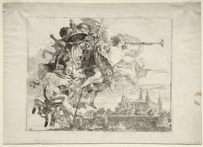 Vlucht naar Egypte: Toewijding met Gevleugelde Figuur van Roem die de Wapens van de Prins-Bisschop van Würzburg Draagt door Giovanni Domenico Tiepolo